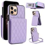 For iPhone 11 Pro Max YM015 Crossbody Rhombic Card Bag RFID Phone Case(Light Purple)
