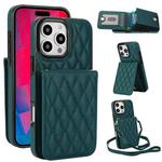 For iPhone 16 Pro YM015 Crossbody Rhombic Card Bag RFID Phone Case(Green)