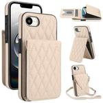 For iPhone 16e YM015 Crossbody Rhombic Card Bag RFID Phone Case(White)