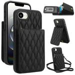 For iPhone 16e YM015 Crossbody Rhombic Card Bag RFID Phone Case(Black)