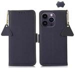 For iPhone 16 Pro Side-Magnetic TJ Genuine Leather RFID Phone Case(Blue)