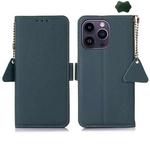 For iPhone 16 Pro Side-Magnetic TJ Genuine Leather RFID Phone Case(Green)