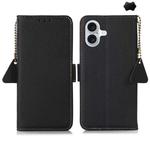 For iPhone 16 Side-Magnetic TJ Genuine Leather RFID Phone Case(Black)