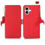 For iPhone 16 Side-Magnetic TJ Genuine Leather RFID Phone Case(Red)