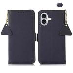 For iPhone 16 Side-Magnetic TJ Genuine Leather RFID Phone Case(Blue)