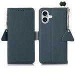 For iPhone 16 Plus Side-Magnetic TJ Genuine Leather RFID Phone Case(Green)