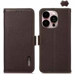 For iPhone 16 Pro KHAZNEH Side-Magnetic Litchi Genuine Leather RFID Case(Brown)