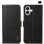 For iPhone 16 KHAZNEH Side-Magnetic Litchi Genuine Leather RFID Case(Black)