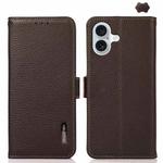 For iPhone 16 KHAZNEH Side-Magnetic Litchi Genuine Leather RFID Case(Brown)