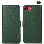 For iPhone SE 2024 KHAZNEH Side-Magnetic Litchi Genuine Leather RFID Case(Green)