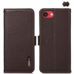 For iPhone SE 2024 KHAZNEH Side-Magnetic Litchi Genuine Leather RFID Case(Brown)