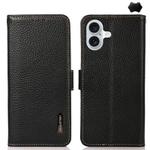 For iPhone 17 KHAZNEH Side-Magnetic Litchi Genuine Leather RFID Case(Black)