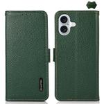 For iPhone 17 KHAZNEH Side-Magnetic Litchi Genuine Leather RFID Case(Green)