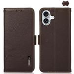 For iPhone 17 KHAZNEH Side-Magnetic Litchi Genuine Leather RFID Case(Brown)