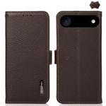 For iPhone 17 Air KHAZNEH Side-Magnetic Litchi Genuine Leather RFID Case(Brown)