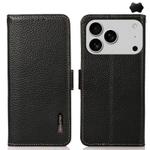 For iPhone 17 Pro KHAZNEH Side-Magnetic Litchi Genuine Leather RFID Case(Black)