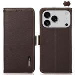 For iPhone 17 Pro KHAZNEH Side-Magnetic Litchi Genuine Leather RFID Case(Brown)