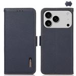 For iPhone 17 Pro Max KHAZNEH Side-Magnetic Litchi Genuine Leather RFID Case(Blue)