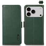 For iPhone 17 Pro Max KHAZNEH Side-Magnetic Litchi Genuine Leather RFID Case(Green)