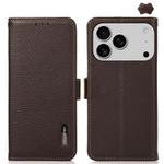 For iPhone 17 Pro Max KHAZNEH Side-Magnetic Litchi Genuine Leather RFID Case(Brown)