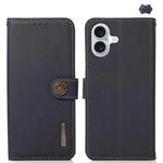 For iPhone 16 Plus KHAZNEH Custer Genuine Leather RFID Phone Case(Blue)