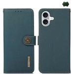 For iPhone 16 Plus KHAZNEH Custer Genuine Leather RFID Phone Case(Green)