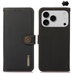 For iPhone 17 Pro KHAZNEH Custer Genuine Leather RFID Phone Case(Black)