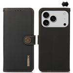 For iPhone 17 Pro Max KHAZNEH Custer Genuine Leather RFID Phone Case(Black)