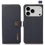 For iPhone 17 Pro Max KHAZNEH Custer Genuine Leather RFID Phone Case(Blue)