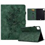 For iPad Pro 11 2024 Peony Butterfly Embossed Leather Smart Tablet Case(Green)