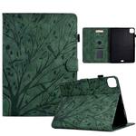 For iPad Pro 11 2024 Fortune Tree Embossed Leather Smart Tablet Case(Green)