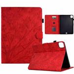 For iPad Pro 11 2024 Fortune Tree Embossed Leather Smart Tablet Case(Red)