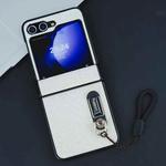 For Samsung Galaxy Z Flip5 Three Parts Flash Diamond Fold PC Phone Case with Lanyard(Silver)