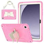 For Samsung Galaxy A9+ Kickstand PC Hybrid Silicone Tablet Case(Beige Pink)