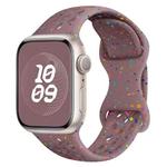 For Apple Watch Series 3 42mm Hole Style Butterfly Buckle Camouflage Silicone Watch Band(Smoke Purple)