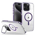 For iPhone 15 Pro J2 High Transparent MagSafe Magnetic Frame Holder Phone Case(Dark Purple)