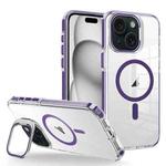 For iPhone 15 J2 High Transparent MagSafe Magnetic Frame Holder Phone Case(Dark Purple)
