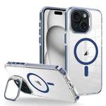 For iPhone 15 J2 High Transparent MagSafe Magnetic Frame Holder Phone Case(Royal Blue)