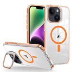 For iPhone 14 Plus J2 High Transparent MagSafe Magnetic Frame Holder Phone Case(Orange)
