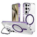 For Samsung Galaxy S24 Ultra 5G J2 High Transparent MagSafe Magnetic Frame Holder Phone Case(Dark Purple)