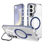 For Samsung Galaxy S24+ 5G J2 High Transparent MagSafe Magnetic Frame Holder Phone Case(Royal Blue)