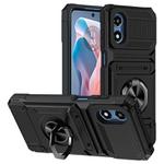 For Motorola Moto G Play 4G 2024 TPU+PC Shockproof Card Slot Phone Case with Metal Ring Holder(Black)