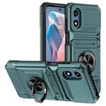 For Motorola Moto G Play 4G 2024 TPU+PC Shockproof Card Slot Phone Case with Metal Ring Holder(Green)