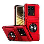 For Motorola Edge 50 Ultra TPU+PC Shockproof Card Slot Phone Case with Metal Ring Holder(Red)