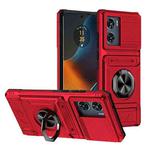 For Motorola Edge 50 Fusion TPU+PC Shockproof Card Slot Phone Case with Metal Ring Holder(Red)