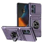 For Motorola Edge 50 Fusion TPU+PC Shockproof Card Slot Phone Case with Metal Ring Holder(Purple)