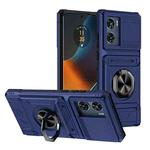 For Motorola Edge 50 Fusion TPU+PC Shockproof Card Slot Phone Case with Metal Ring Holder(Blue)