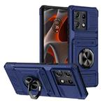 For Motorola Edge 50 Pro TPU+PC Shockproof Card Slot Phone Case with Metal Ring Holder(Blue)