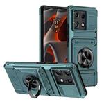 For Motorola Edge 50 Pro TPU+PC Shockproof Card Slot Phone Case with Metal Ring Holder(Green)