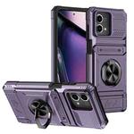 For Motorola Moto G Stylus 5G 2023 TPU+PC Shockproof Card Slot Phone Case with Metal Ring Holder(Purple)